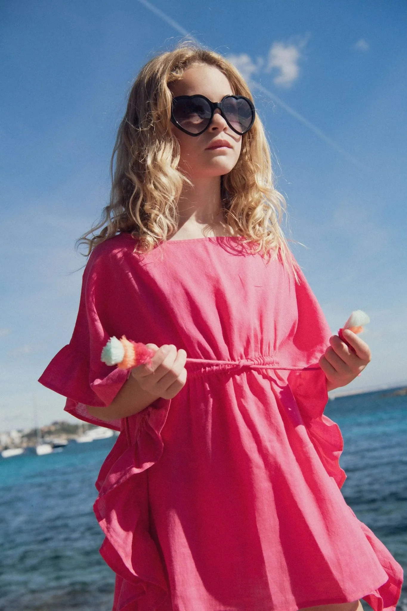 Caftan fille à pompons, Hot Pink | LEA - Image 3