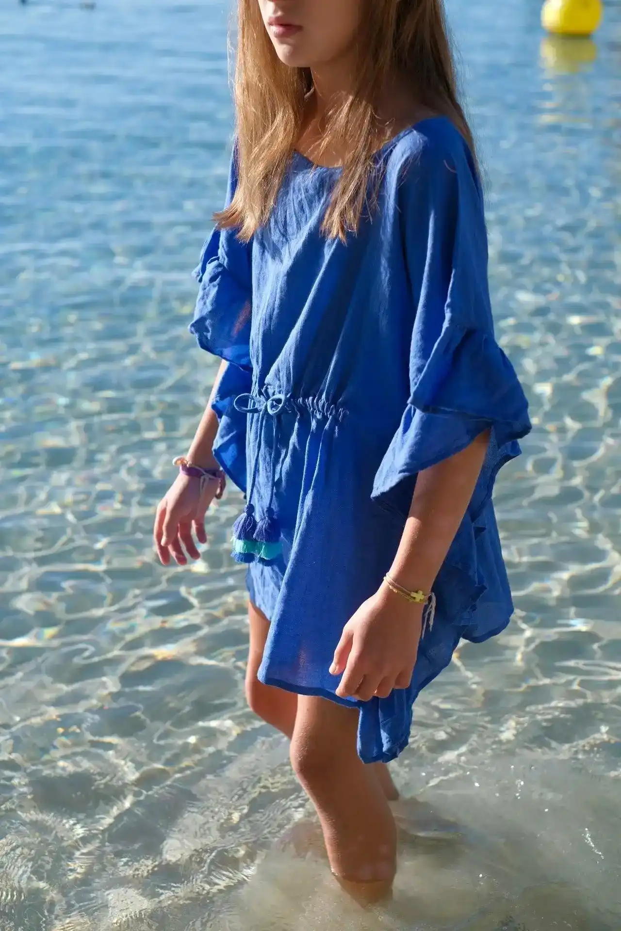 Caftan fille à pompons, bleu | LEA - Image 3