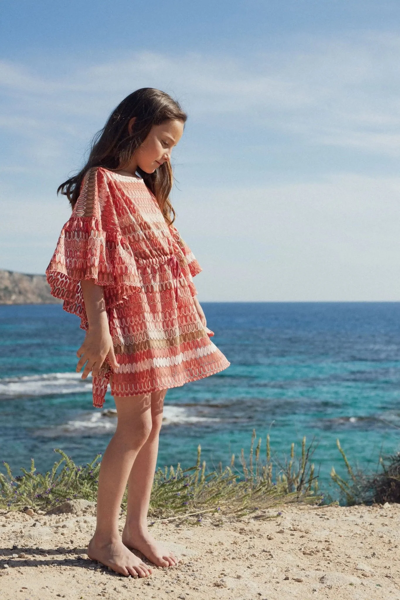 Caftan crochet fille, corail | SUNSET CAFTAN - Image 3