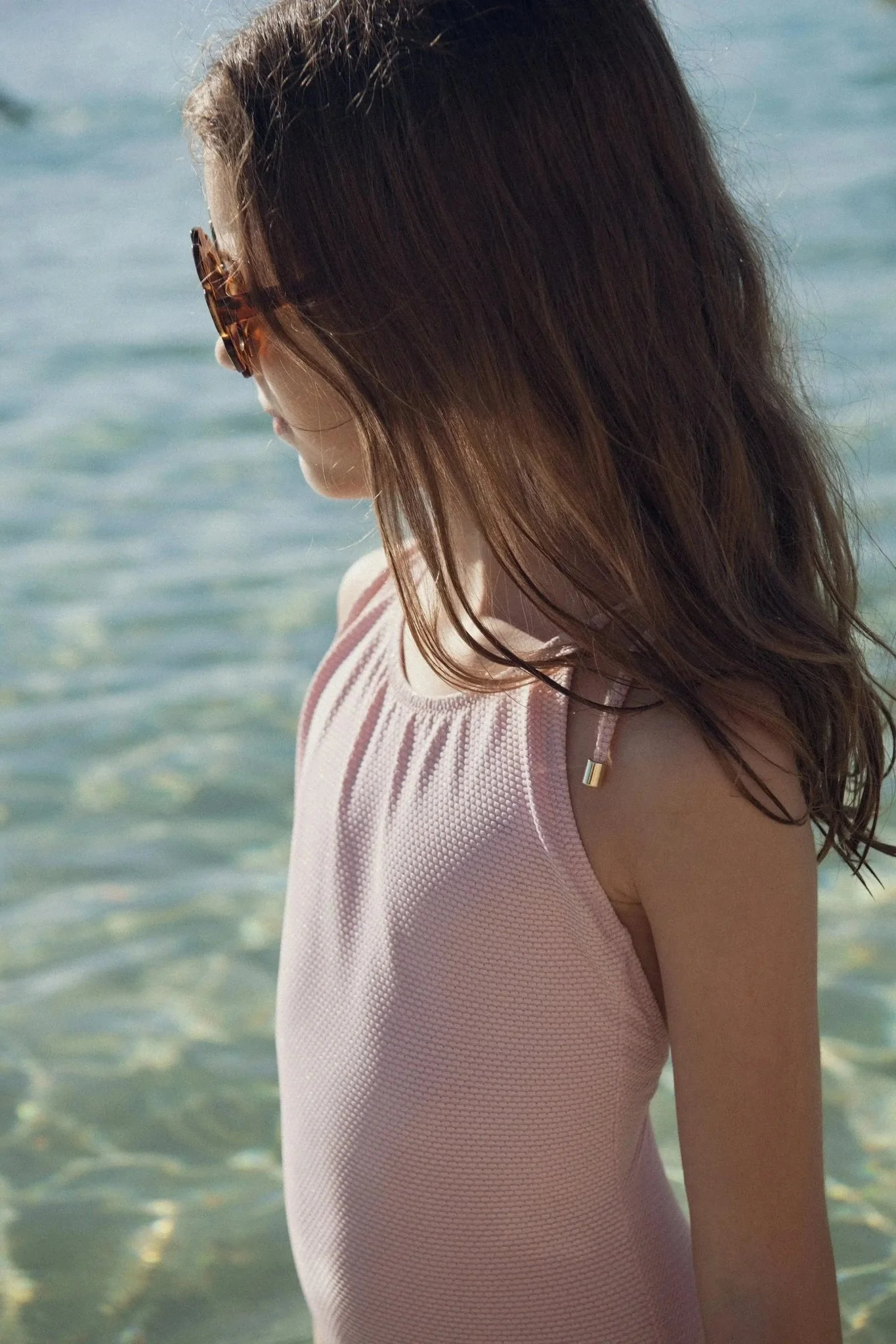 Maillot de bain une pièce fille, piqué rose pâle/or | BAHAMAS 1P - Image 4