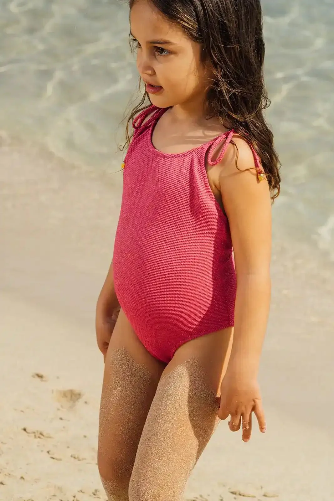 Maillot de bain une pièce fille, piqué framboise / or | BAHAMAS 1P - Image 3